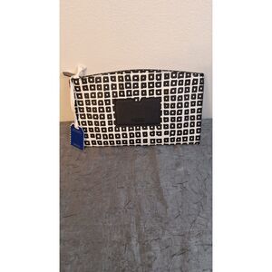 NEW REED LEATHER ATLANTIQUE‎ POUCH LARGE SQUARES BLACK/WHITE COSMETIC TRAVEL BAG